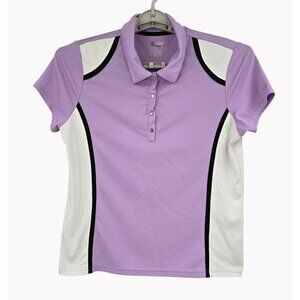 IZOD Womens L Purple White Cool FX Golf Polo Shirt Performance Top
